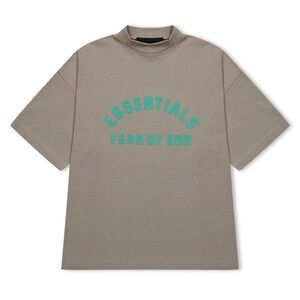 FEAR OF GOD ESSENTIALS Gray T-Shirt Green Logo XXS Oversized